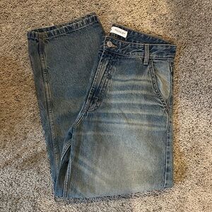 Bershka Men's Faded Blue Relaxed Jeans